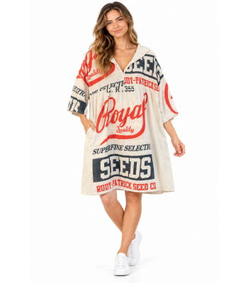 Cotton Vintage Feed Sack Hooded Pullover Dress KTF26243