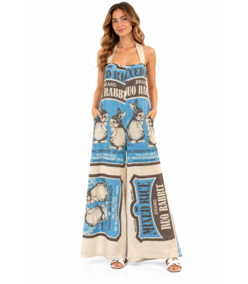 Cotton Vintage Feed Sack Rabbit Overall Jumpsuit  KTF26249