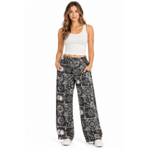 Cotton Sun Moon Patch Design Black and White Pant NC61