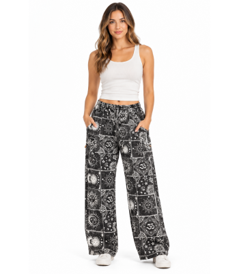 Cotton Sun Moon Patch Design Black and White Pant NC61