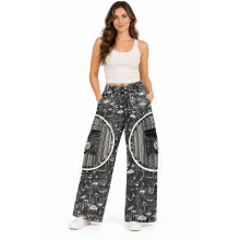 Cotton Multi Print B/White  Box Pocket  Yoga Trouser NC67
