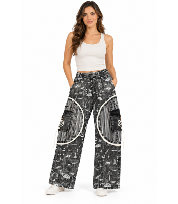 Cotton Multi Print B/White  Box Pocket  Yoga Trouser NC67 