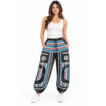 Cotton Patchwork Black Multi Swirl Festival Pant R25790