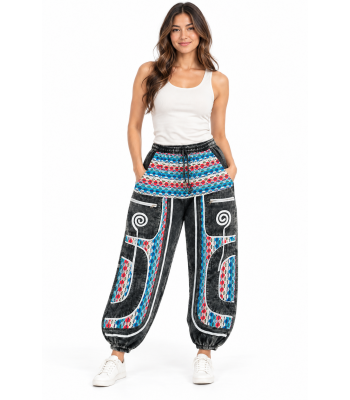 Cotton Patchwork Black Multi Swirl Festival Pant R25790 