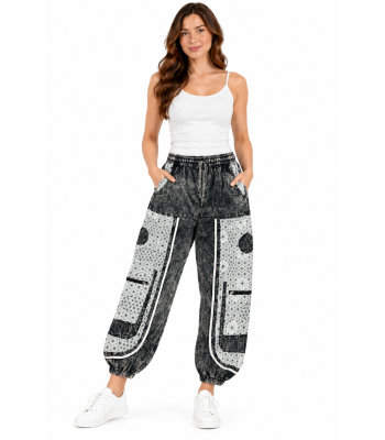 Cotton Patchwork Stonewashed Dark Sea Pant R25910