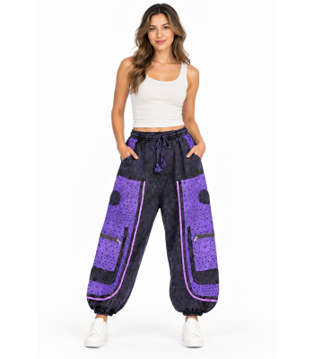 Cotton Multi Purple Patchwork Cargo Pant R25912