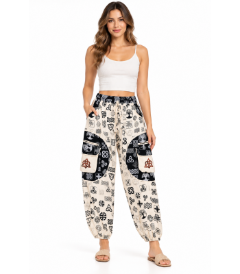 Cotton White  Patch  B/W pocket Celtic Star Yoga Pant R26017