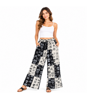 Cotton Black and white Celtic wide leg Yoga pant R26022