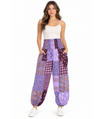 Cotton Multi Purple Patchwork Yoga Pant R261115
