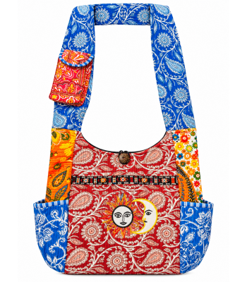 Cotton Patchwork Sun & Moon Embroidered Quilted Bag  R261521