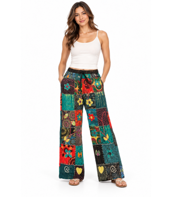 Cotton X stich Patchwork Flower Embroidery Pant UR24