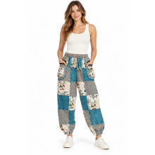 Cotton Multi Patchwork Teal Mushroom Pant D937