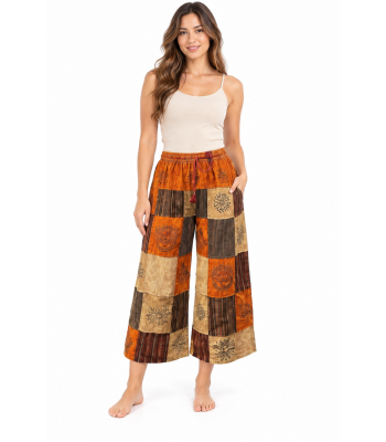 Cotton Multi Color Block Print Patchwork Palazzo Pant D1028
