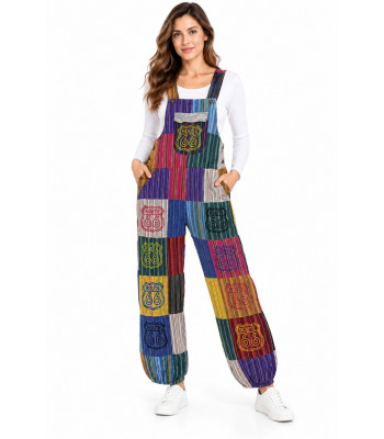 Cotton Route 66 Multi Patchwork Jumpsuit Overall D1037
