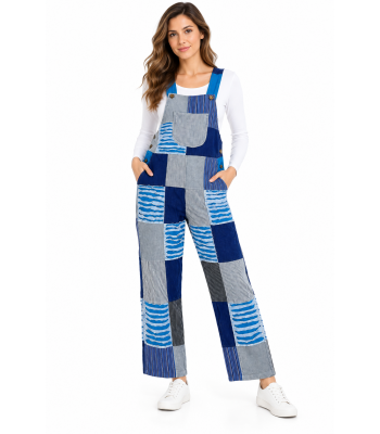 Cotton Razor Cut Blue Mountain Overall Jumpsuit D1044