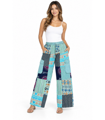 Cotton Multi Patch Aztec Print Wide leg Pant D1064