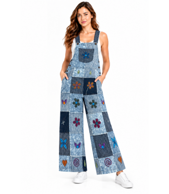 Cotton Wide Leg Palazzo Crazy  Artwork  Floral Jumpsuit Overall D1119