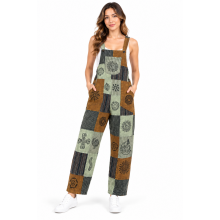 Cotton Patchwork  Block Print  Jumpsuit Overall D1136