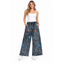 Cotton Floral Artwork Blackstone Palazzo Pant D1194