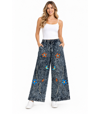 Cotton Floral Artwork Blackstone Palazzo Pant D1194 