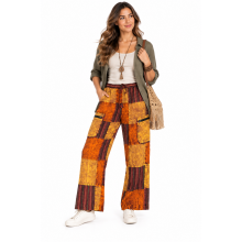 Cotton Multi Brown Patchwork Zip Pocket Yoga Pant D1217