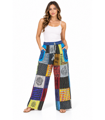 Cotton Multi Patchwork Razor Cut Block Print Yoga Pant D1260