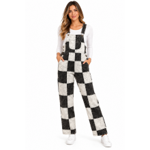 Black and White Checkerboard Vintage Overall Jumpsuit D1266