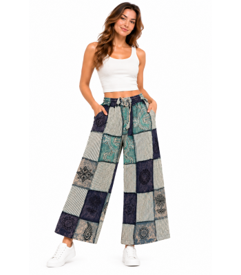 Cotton Multi Patchwork Block Print Palazzo Pant D1270