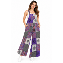Cotton Multi Purple Patchwork Mountain Jumpsuit Overall D1272