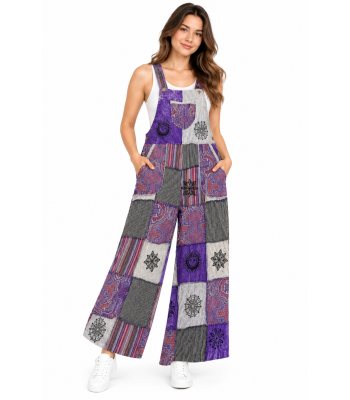 Cotton Multi Purple Patchwork Mountain Jumpsuit Overall D1272 