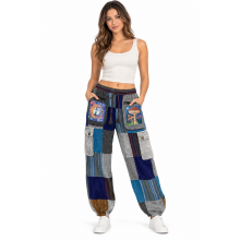 Cotton Embroidery Sun Moon Mushroom Gypsy Cargo Pant D1300