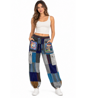 Cotton Embroidery Sun Moon Mushroom Gypsy Cargo Pant D1300 