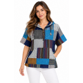 Cotton Multi Color Patchwork Hooded Pullover D1301