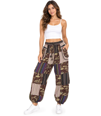 Cotton Brown Multi Patchwork Bottom Closer Mushroom Pant D1303 