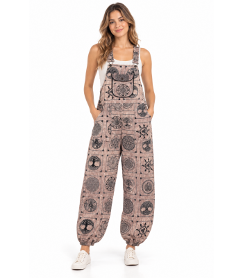 Cotton Grey with Black Block Celtic Overall Jumpsuit D1320