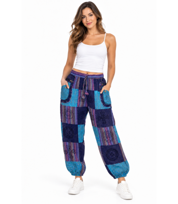 Cotton Multi Color Patchwork Block Print Skyrocket Tribal Pant D1343 