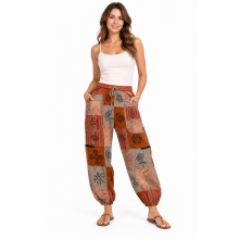 Cotton Multi Color Patchwork Block Print Red Rock Tribal Pant D1344