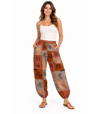 Cotton Multi Color Patchwork Block Print Red Rock Tribal Pant D1344 