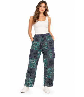Cotton Grey Multi Patchwork Block Print Mountain Tribal Pant D1345