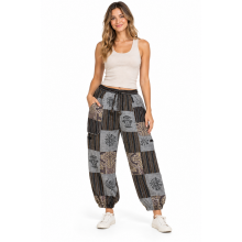 Cotton Coffee Multi Patchwork Block Print Lake Tribal Pant D1346