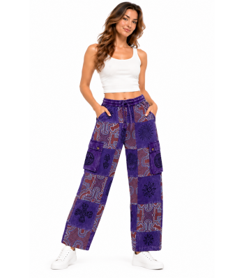 Cotton Multi Patchwork Block Print Purple Mountain Tribal Pant D1348