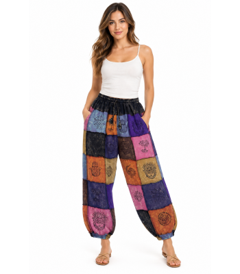 Cotton Multi Color patchwork Block Print One Size Yoga Pant D1362