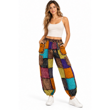 Cotton Multi Patchwork Bottom Closer Box Zip Pocket Cargo Pant D1393