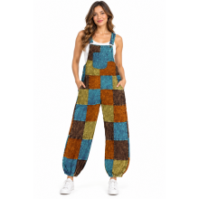Cotton Multi Patchwork Bottom Closer Mountain Jumpsuit Overall D1401