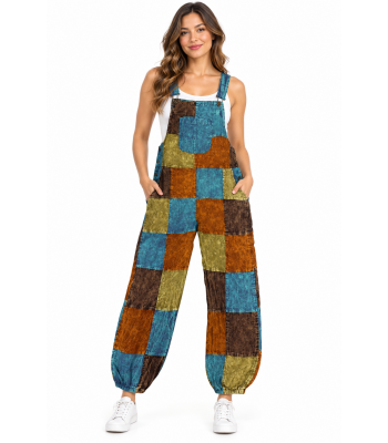Cotton Multi Patchwork Bottom Closer Mountain Jumpsuit Overall D1401