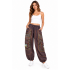 Cotton Boho Harem Baggy Silhouette Coffee Floral Embroidery Mushroom Pant D1426