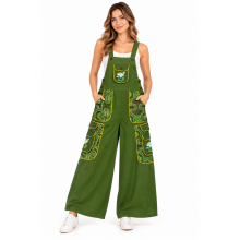 Cotton Jungle Beauty Mushroom Artwork Palazzo Jumpsuit Overall  D1438