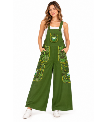 Cotton Jungle Beauty Mushroom Artwork Palazzo Jumpsuit Overall  D1438