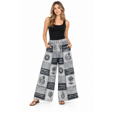 Cotton Grey Patchwork Razor Block Print Palazzo Pant D1461