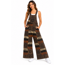 Cotton Brown Multi Razor Patchwork Block Print Festival Overall  D1483